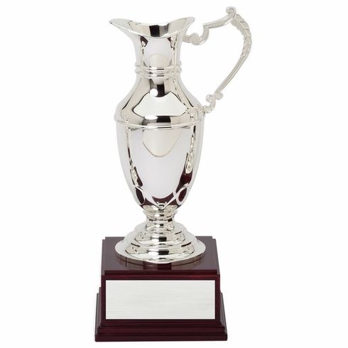 12-1/2 INCH NICKEL PLATED POLISHED SILVER CLARET JUG CUP ON ROSEWOOD BASE