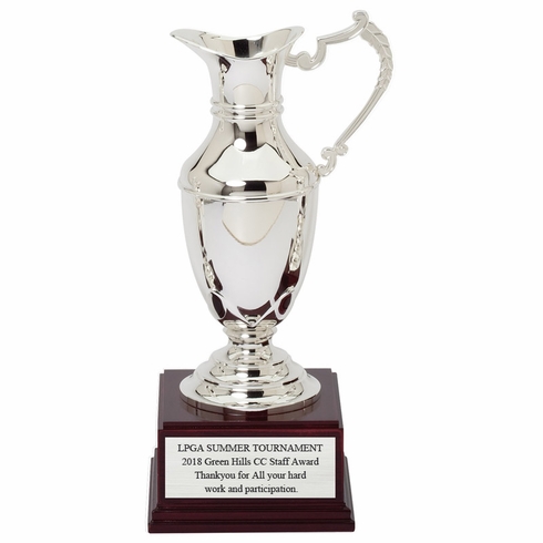 12-1/2 INCH NICKEL PLATED POLISHED SILVER CLARET JUG CUP ON ROSEWOOD BASE