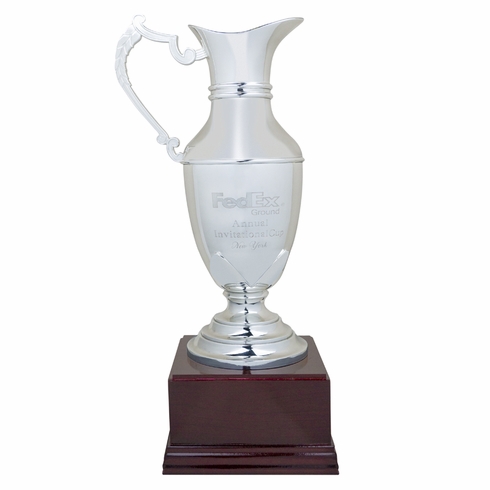 12-1/2 INCH NICKEL PLATED POLISHED SILVER CLARET JUG CUP ON ROSEWOOD BASE