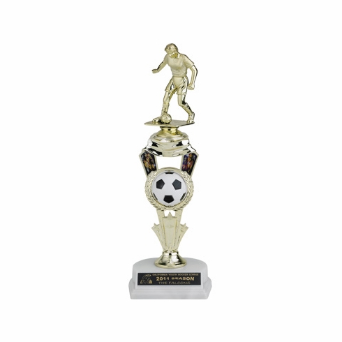 12-1/2 INCH SOCCER SPINNER TROPHY WITH FIGURE