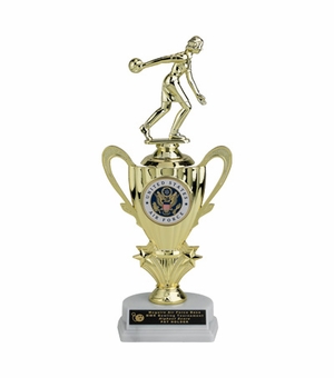 12-1/2 INCH SPORTS TROPHY WITH RISER HOLDS 2 INCH INSERT