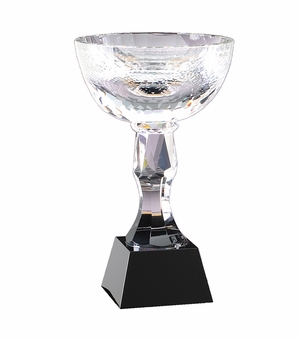 12-1/2 x 4-3/4 INCH DIAMOND CUT OPTICAL CRYSTAL ELEGANT TROPHY CUP BLACK CRYSTAL BASE