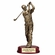 12-1/4" MALE GOLFER TROPHY ANTIQUE GOLD RESIN ON ROSEWOOD BASE