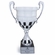 12-3/4 INCH CHECKERBOARD STALE SILVER TROPHY CUP ON BLACK MARBLE BASE