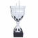 12-3/4 INCH CHECKERBOARD STALE SILVER TROPHY CUP ON BLACK MARBLE BASE
