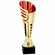 12-3/4 INCH GOLD AND RED PLASTIC TROPHY CUP ON A BLACK MARBLE BASE