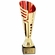 12-3/4 INCH GOLD AND RED PLASTIC TROPHY CUP ON A BLACK MARBLE BASE