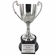 12-3/4 INCH NICKEL PLATED POLISHED SILVER TROPHY CUP ON BLACK BASE