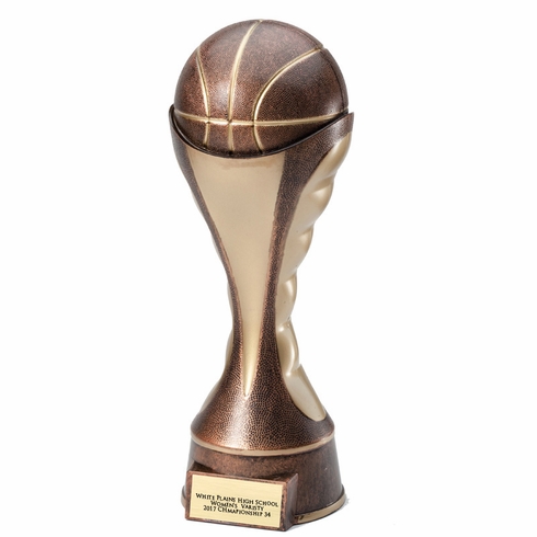 12" BASKETBALL SCULPTED HEAVY WEIGHTED PLASTIC TROPHY TWO-TONE ANTIQUE GOLD FINISH