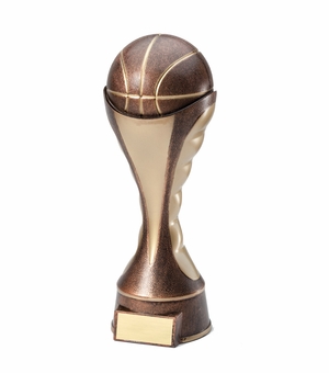 12" BASKETBALL SCULPTED HEAVY WEIGHTED PLASTIC TROPHY TWO-TONE ANTIQUE GOLD FINISH