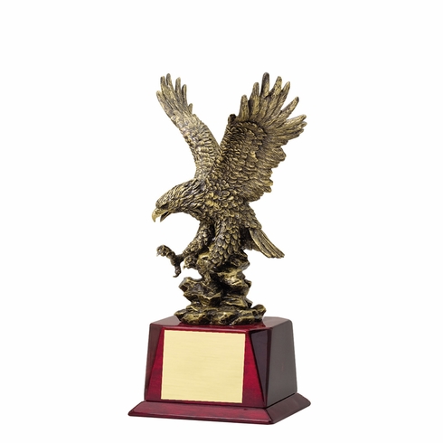 12 INCH ANTIQUE BRASS AMERICAN EAGLE TROPHY ON ROSEWOOD FINISH BASE