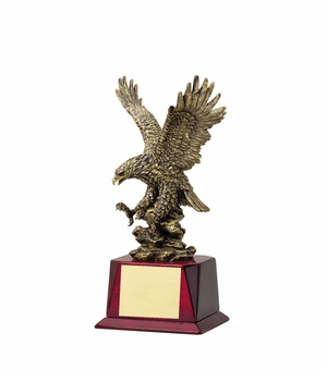 12 INCH ANTIQUE BRASS AMERICAN EAGLE TROPHY ON ROSEWOOD FINISH BASE