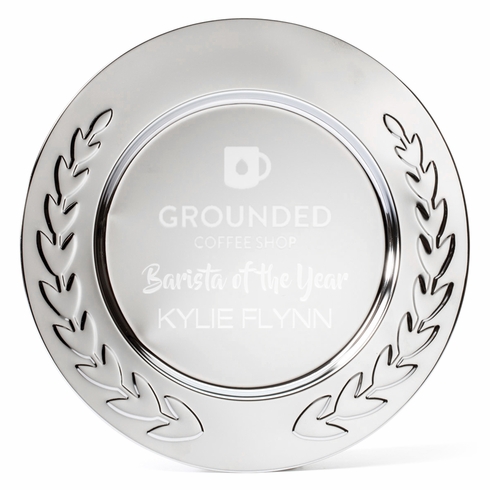 12 INCH CHROME PLATE EMBOSSED WREATH TRAY