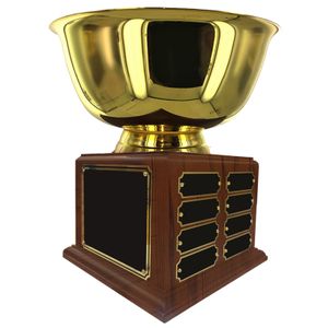 12 INCH DIAMETER GOLD BOWL PERPETUAL TROPHY COMES WITH 16 NAME PLATES