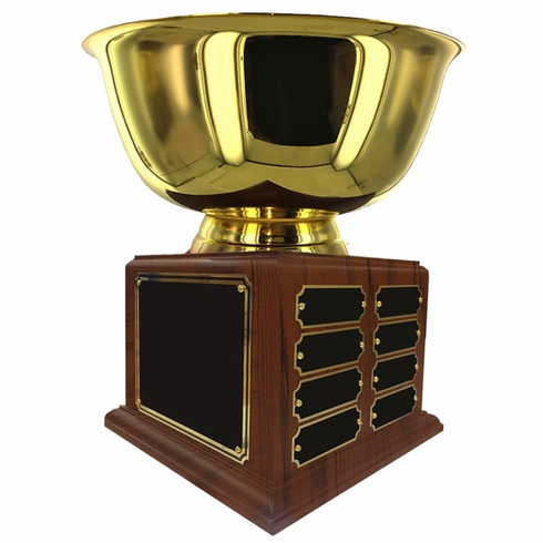 12 INCH DIAMETER GOLD BOWL PERPETUAL TROPHY COMES WITH 16 NAME PLATES