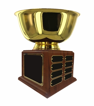 12 INCH DIAMETER GOLD BOWL PERPETUAL TROPHY COMES WITH 24 NAME PLATES