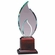 12 INCH DOUBLE FLAME GLASS AWARD ON A PIANO FINISH ROSEWOOD BASE