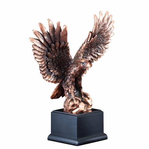 12 INCH ELECTROPLATED BRONZE AMERICAN EAGLE ON ROCK BLACK BASE