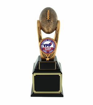 12 INCH FANTASY FOOTBALL TROPHY ANTIQUE GOLD FINISH RESIN DOUBLE BLACK BASE