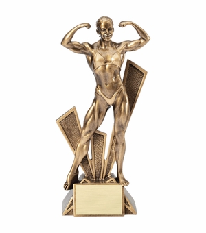 12 INCH FEMALE BODY BUILDER ANTIQUE GOLD FINISH TROPHY
