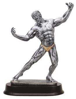 12 INCH MALE BODY BUILDER ANTIQUE SILVER FINISH TROPHY