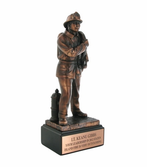 12 INCH FIREFIGHTER TROPHY, ELECTROPLATED IN BRONZE