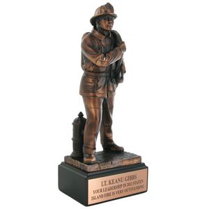 12 INCH FIREFIGHTER TROPHY, ELECTROPLATED IN BRONZE