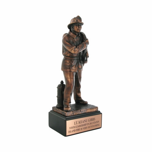 12 INCH FIREFIGHTER TROPHY, ELECTROPLATED IN BRONZE