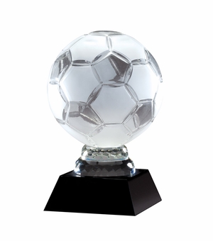12 INCH OPTICAL CRYSTAL SOCCER BALL TROPHY ON BLACK CRYSTAL BASE