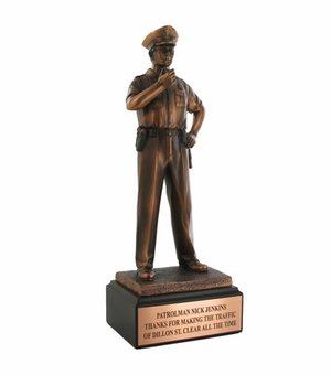 12 INCH POLICE OFFICER TROPHY, ELECTROPLATED IN BRONZE