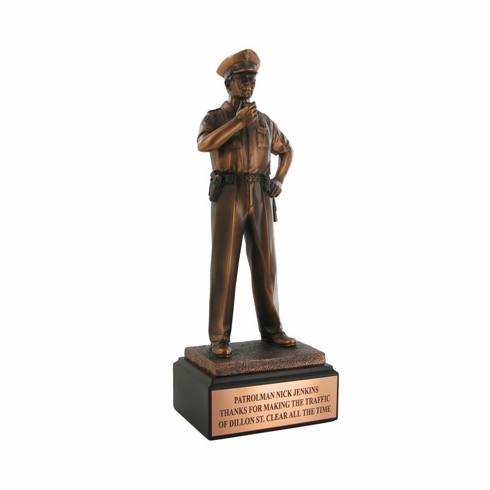 12 INCH POLICE OFFICER TROPHY, ELECTROPLATED IN BRONZE