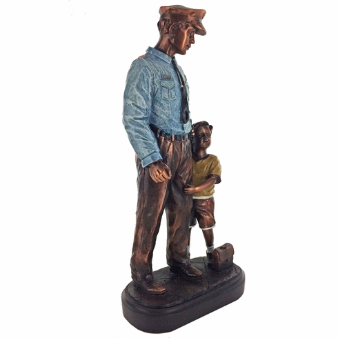 12 INCH POLICE OFFICER WITH CHILD TROPHY, ELECTROPLATED IN BRONZE WITH PAINTED COLORS