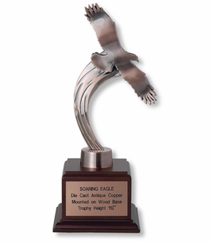 12 INCH SOARING BRONZE EAGLE TROPHY, ELECTROPLATED
