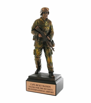 12 INCH SOLDIER TROPHY, ELECTROPLATED IN BRONZE