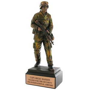 12 INCH SOLDIER TROPHY, ELECTROPLATED IN BRONZE