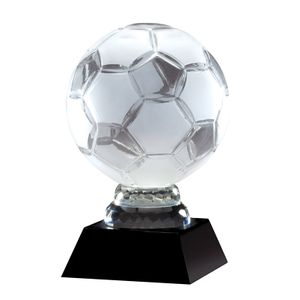 12 INCH OPTICAL CRYSTAL SOCCER BALL TROPHY ON BLACK CRYSTAL BASE