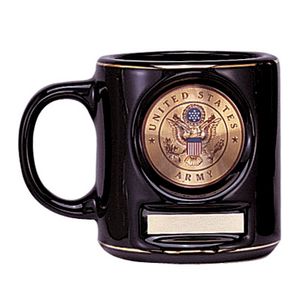 12 OUNCE BLACK COFFEE MUG TAKES 2 INCH INSERT AND PLATE