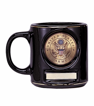 12 OUNCE BLACK COFFEE MUG TAKES 2 INCH INSERT AND PLATE