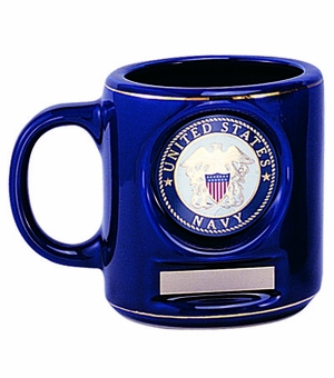12 OUNCE BLUE COFFEE MUG TAKES 2 INCH INSERT AND PLATE