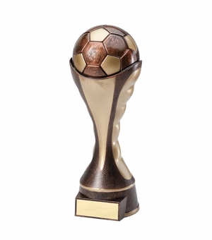 12" SOCCER BALL SCULPTED HEAVY WEIGHTED PLASTIC TROPHY ANTIQUE GOLD