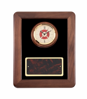 12 X 15 INCH GENUINE WALNUT FRAME WITH FIREMAN CLOCK