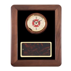 12 X 15 INCH GENUINE WALNUT FRAME WITH FIREMAN CLOCK