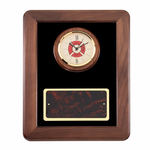 12 X 15 INCH GENUINE WALNUT FRAME WITH FIREMAN CLOCK