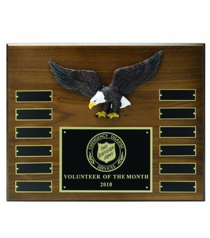 12 X 15 INCH GENUINE WALNUT PLATE PLAQUE WITH HAND PAINTED EAGLE, 12 PLATES