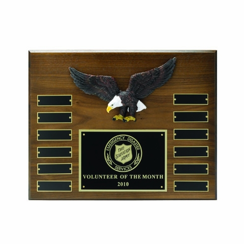 12 X 15 INCH GENUINE WALNUT PLATE PLAQUE WITH HAND PAINTED EAGLE, 12 PLATES