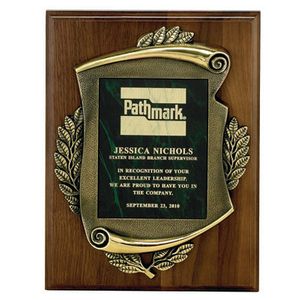12 X 15 INCH PLAQUE GENUINE WALNUT WITH CAST ANTIQUE BRASS FRAME - MULTIPLE PLATE COLORS