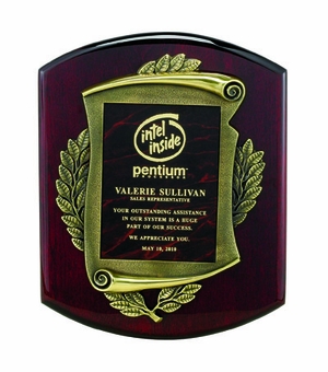 12 X 15 INCH PLAQUE ROSEWOOD PIANO FINISH WITH ANTIQUE BRASS STAMPED FRAME - MULTIPLE PLATE COLORS