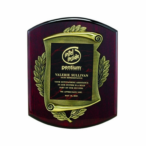 12 X 15 INCH PLAQUE ROSEWOOD PIANO FINISH WITH ANTIQUE BRASS STAMPED FRAME - MULTIPLE PLATE COLORS