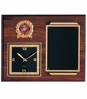 12 X 15 INCH WALNUT PLAQUE CLOCK, TAKES 2 INCH INSERT