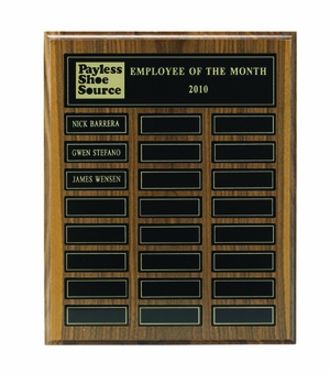 12 X 15 INCH  WALNUT VENEER MULTIPLE PLATE PLAQUE WITH 24 MAGNETIC PLATES